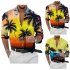 Men Beach T shirt Long Sleeve Lapel Cardigan Tops Trendy 3d Coconut Printing Casual Breathable Shirt red 2XL