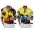 Men Beach T shirt Long Sleeve Lapel Cardigan Tops Trendy 3d Coconut Printing Casual Breathable Shirt red 2XL