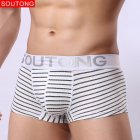 Men Boxer Briefs Cotton Low Waist Striped Printing Underwear Fashion Breathable Underpants Black L