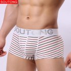 Men Boxer Briefs Cotton Low Waist Striped Printing Underwear Fashion Breathable Underpants Red L