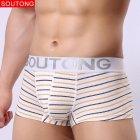 Men Boxer Briefs Cotton Low Waist Striped Printing Underwear Fashion Breathable Underpants Orange M