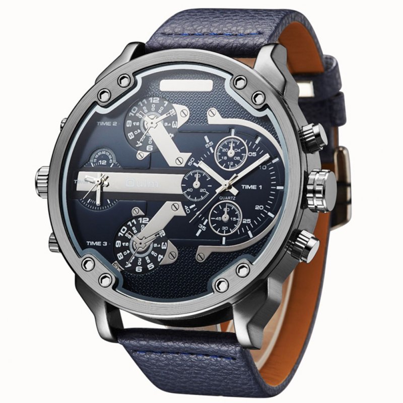 Oulm Men Business Quartz Leather Watch Blue
