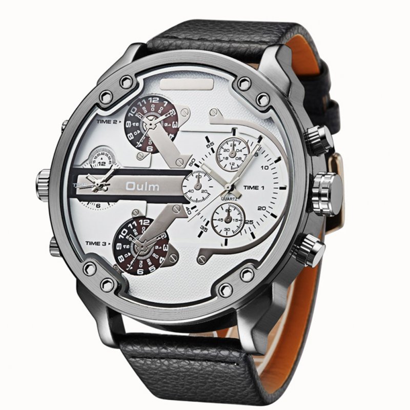 Oulm Men Business Quartz Leather Watch White