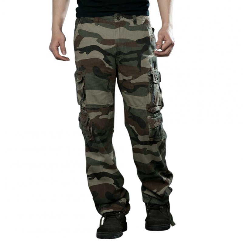 Men Camouflage Multiple Pockets Casual Long Trousers  Green camouflage_34 (2.62 feet)