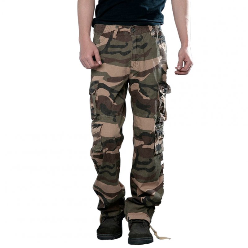 Men Camouflage Multiple Pockets Casual Long Trousers  yellowish brown camouflage_36 (2.77 feet)