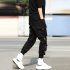 Men Cargo Harem Pants Fashion Ribbons Multi Pockets Solid Color Loose Casual Sports Trousers  black XXL