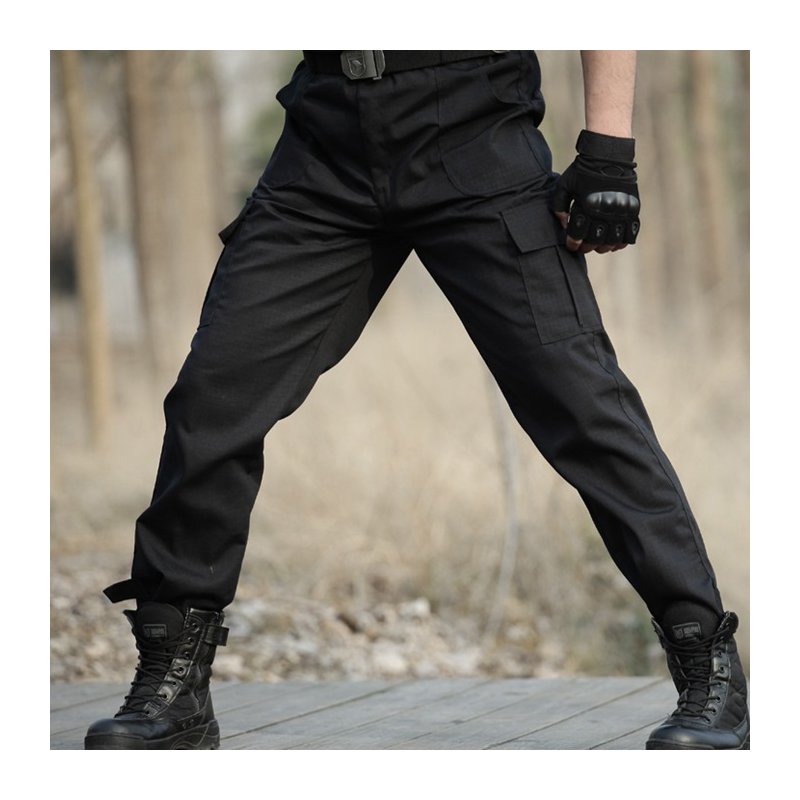 Men Cargo Pants With Pockets Casual Loose Solid Color Breathable Work Pants For Outdoor Training Black 165