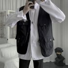 Men Cargo Vest Casual Loose Sleeveless Waistcoat Trendy Solid Color Zipper Canvas Vest With Multiple Pockets B00 black M