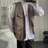 Men Cargo Vest Casual Loose Sleeveless Waistcoat Trendy Solid Color Zipper Canvas Vest With Multiple Pockets B00 brown XXL
