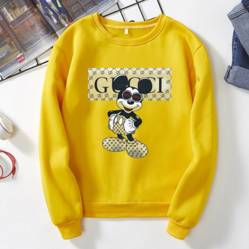 Men Cartoon Sweatshirt Micky Mouse Autumn Winter Loose Student Couple Wear Pullover Yellow_3XL