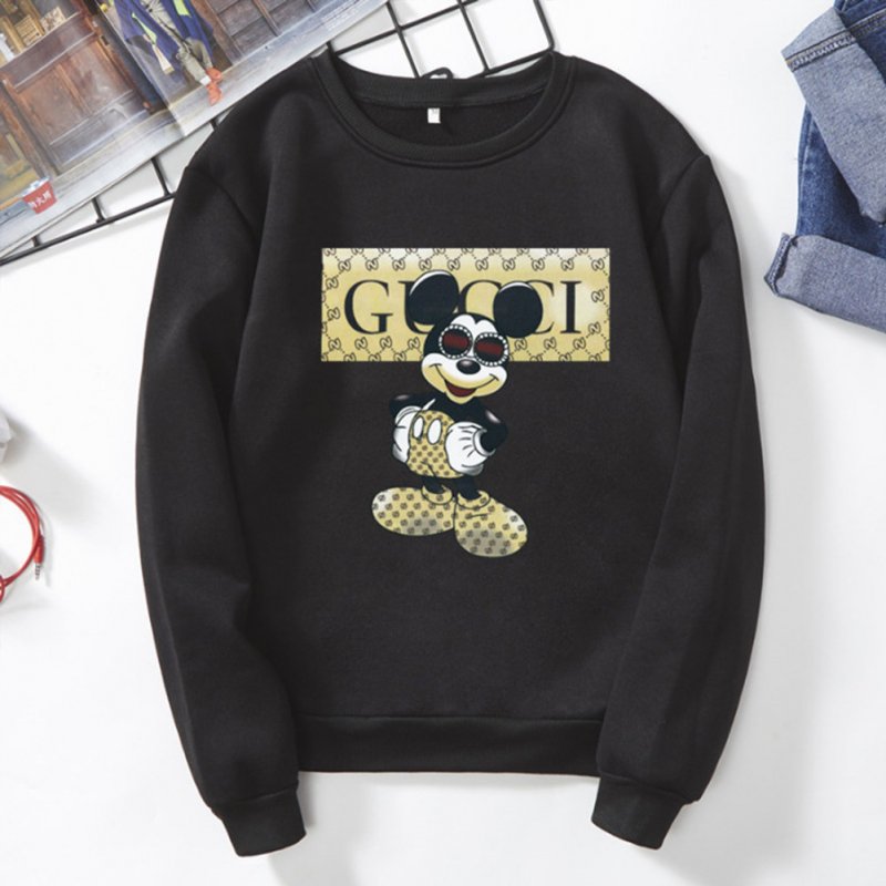 Men Cartoon Sweatshirt Micky Mouse Autumn Winter Loose Student Couple Wear Pullover Black_3XL