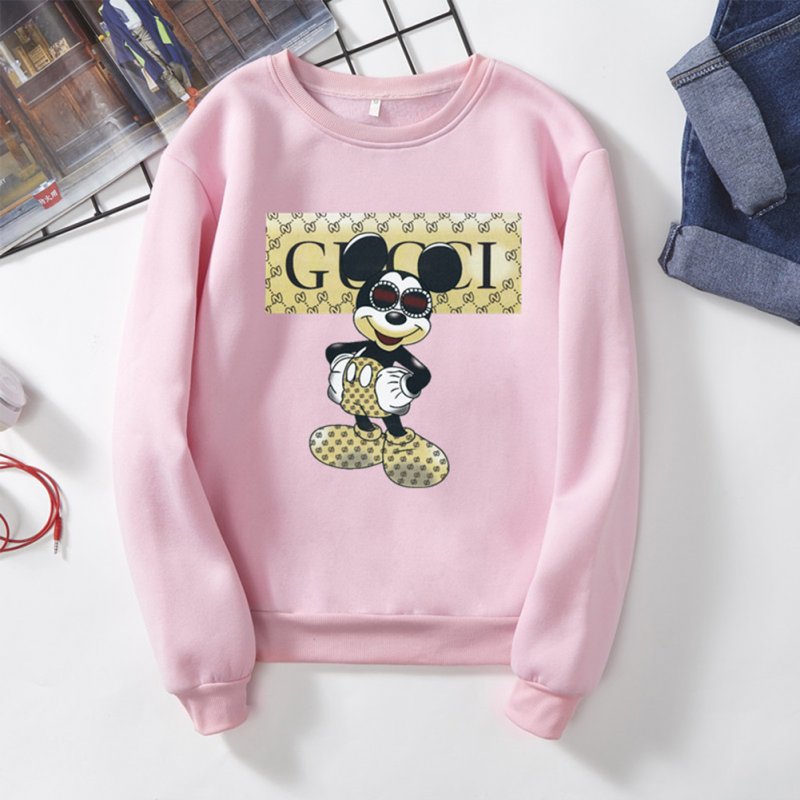 Men Cartoon Sweatshirt Micky Mouse Autumn Winter Loose Student Couple Wear Pullover Pink_2XL