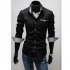 Men Casual All match Business Solid Color Pocket Formal Shirts black XL