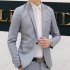 Men Casual Business Jacket One Button Slim Fit Suit Fashionable Coat Tops Gray 2XL