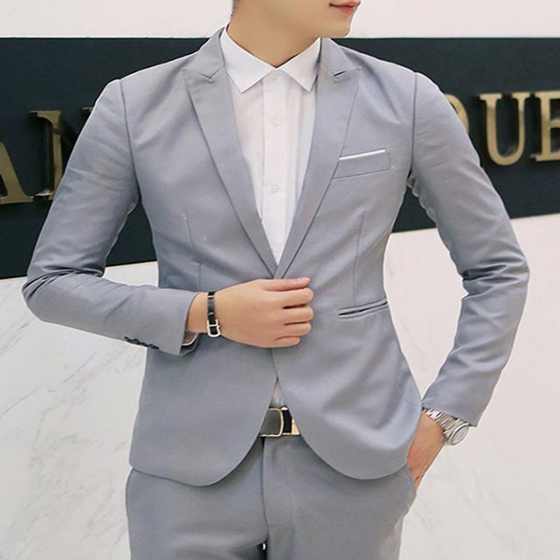 Men Suit Coat Tops Gray 2XL