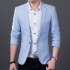 Men Casual Business Jacket One Button Slim Fit Suit Fashionable Coat Tops sky blue 2XL