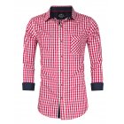 Men Casual Classics Oktoberfest Turn down Collar Long Sleeve Check Shirt red white plaid US Size 14