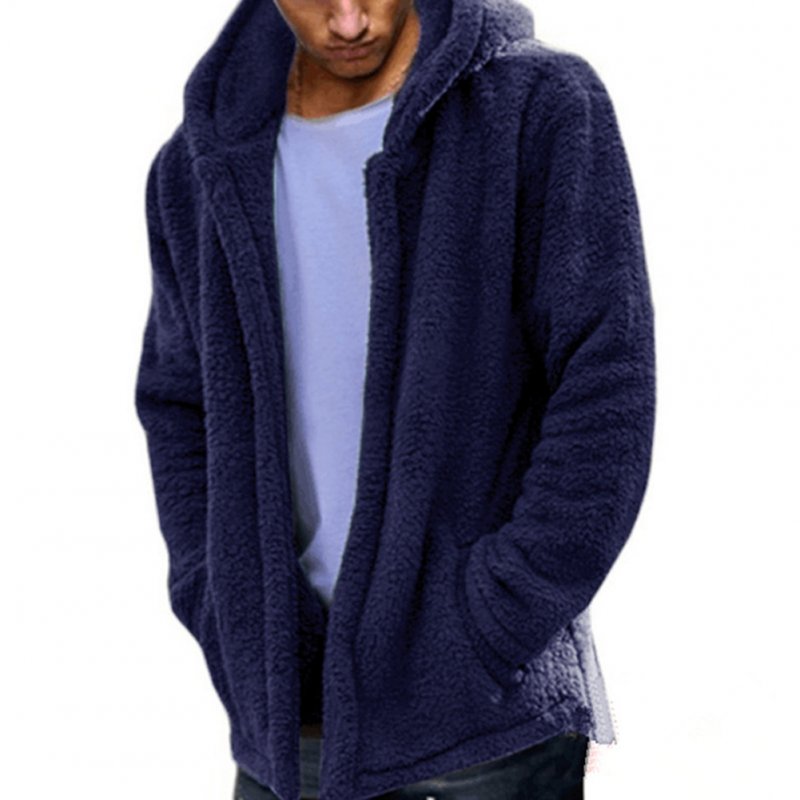 Men Casual Fluffy Fleece Coat Cardigan Hooded Sweatshirt Hoodie Jackets Outwear blue_XL