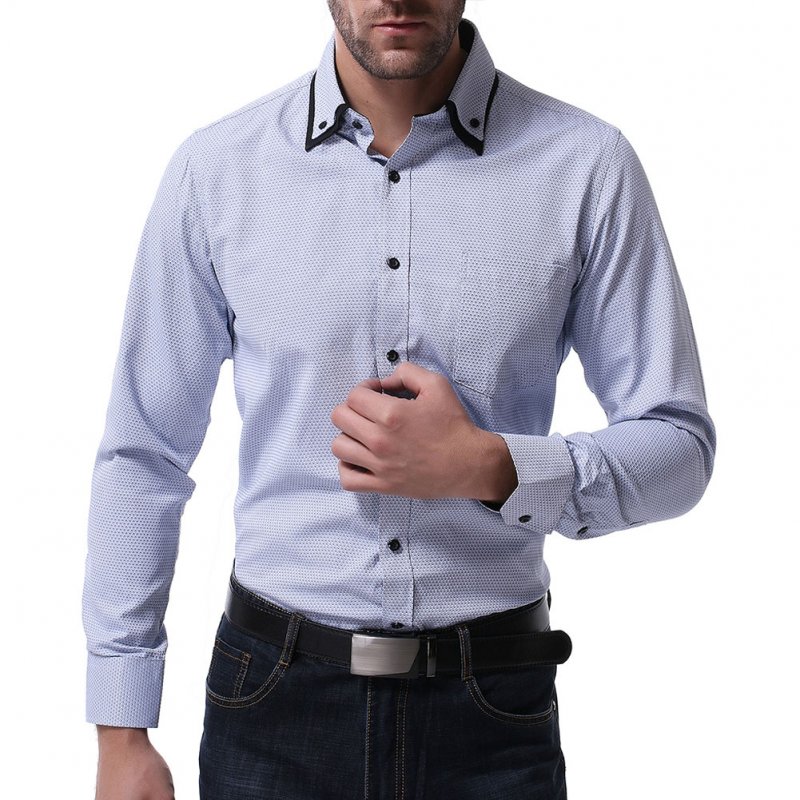 Men Casual Formal Shirt Long Sleeve Cotton Lapel Adults Business Tops Light blue_M