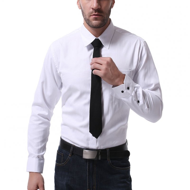 Men Casual Long Sleeve Formal Shirt Business Lapel Adults Tops White_XXL