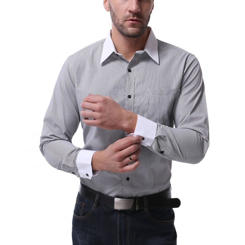 Men Casual Long Sleeve Shirt Autumn Lapel Adults Cotton Tops for Business Black_XXL