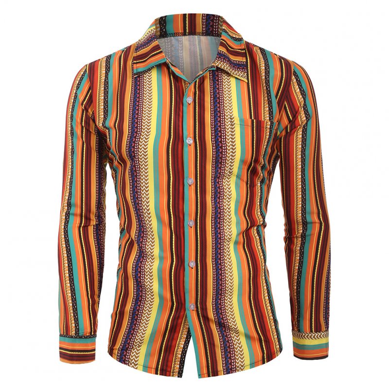 Men Casual Long Sleeve Digital Printing T Shirt Cardigan Orange_XL