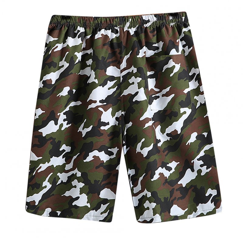Men Casual Loose Colorful Printing Quick Dry Beach Shorts Army green camouflage_One size