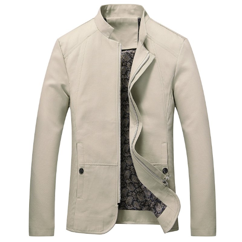 Men Casual Outdoor Slim Jacket Stylish Standing Collar Coat Cotton Tops  creamy-white_XXXL