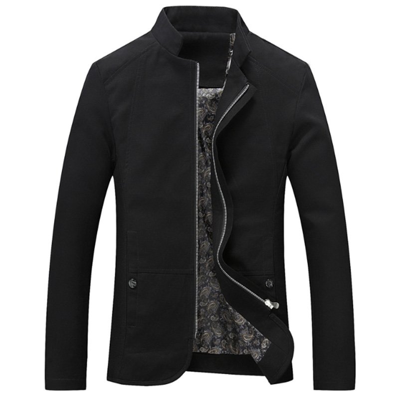 Men Casual Outdoor Slim Jacket Stylish Standing Collar Coat Cotton Tops  black_XXXL