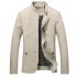 Men Casual Outdoor Slim Jacket Stylish Standing Collar Coat Cotton Tops  creamy white XXXL