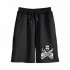 Men Casual Pants Cotton Blend Loose Printing Mid waist Sports Beach Shorts black 2XL