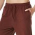 Men Casual Pants Drawstring Elastic Waist Solid Color Cotton Linen Jogging Pants For Yoga Fitness Brown S