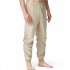 Men Casual Pants Drawstring Elastic Waist Solid Color Cotton Linen Jogging Pants For Yoga Fitness Brown S