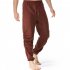 Men Casual Pants Drawstring Elastic Waist Solid Color Cotton Linen Jogging Pants For Yoga Fitness Brown S