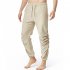 Men Casual Pants Drawstring Elastic Waist Solid Color Cotton Linen Jogging Pants For Yoga Fitness Brown S