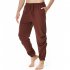 Men Casual Pants Drawstring Elastic Waist Solid Color Cotton Linen Jogging Pants For Yoga Fitness Brown S
