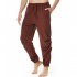 Men Casual Pants Drawstring Elastic Waist Solid Color Cotton Linen Jogging Pants For Yoga Fitness Brown S