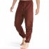 Men Casual Pants Drawstring Elastic Waist Solid Color Cotton Linen Jogging Pants For Yoga Fitness Brown S