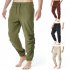 Men Casual Pants Drawstring Elastic Waist Solid Color Cotton Linen Jogging Pants For Yoga Fitness Brown S