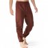 Men Casual Pants Drawstring Elastic Waist Solid Color Cotton Linen Jogging Pants For Yoga Fitness Brown S