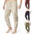 Men Casual Pants Drawstring Elastic Waist Solid Color Cotton Linen Jogging Pants For Yoga Fitness Brown S