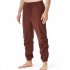 Men Casual Pants Drawstring Elastic Waist Solid Color Cotton Linen Jogging Pants For Yoga Fitness Brown S