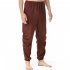 Men Casual Pants Drawstring Elastic Waist Solid Color Cotton Linen Jogging Pants For Yoga Fitness Brown S