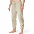 Men Casual Pants Drawstring Elastic Waist Solid Color Cotton Linen Jogging Pants For Yoga Fitness Brown S