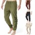 Men Casual Pants Drawstring Elastic Waist Solid Color Cotton Linen Jogging Pants For Yoga Fitness Brown XL