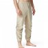 Men Casual Pants Drawstring Elastic Waist Solid Color Cotton Linen Jogging Pants For Yoga Fitness Brown XL