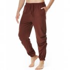 Men Casual Pants Drawstring Elastic Waist Solid Color Cotton Linen Jogging Pants For Yoga Fitness Brown 2XL