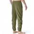 Men Casual Pants Drawstring Elastic Waist Solid Color Cotton Linen Jogging Pants For Yoga Fitness Army Green 3XL