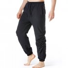 Men Casual Pants Drawstring Elastic Waist Solid Color Cotton Linen Jogging Pants For Yoga Fitness black S