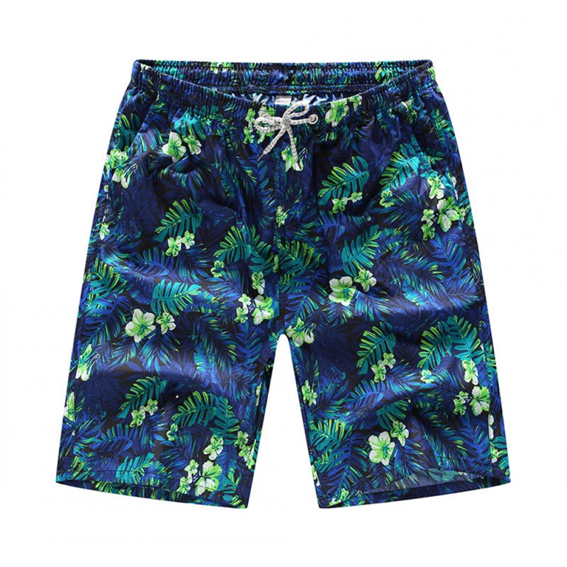 Men Casual Quick-drying Green Leaf Printing Beach Shorts Green flower male_4XL